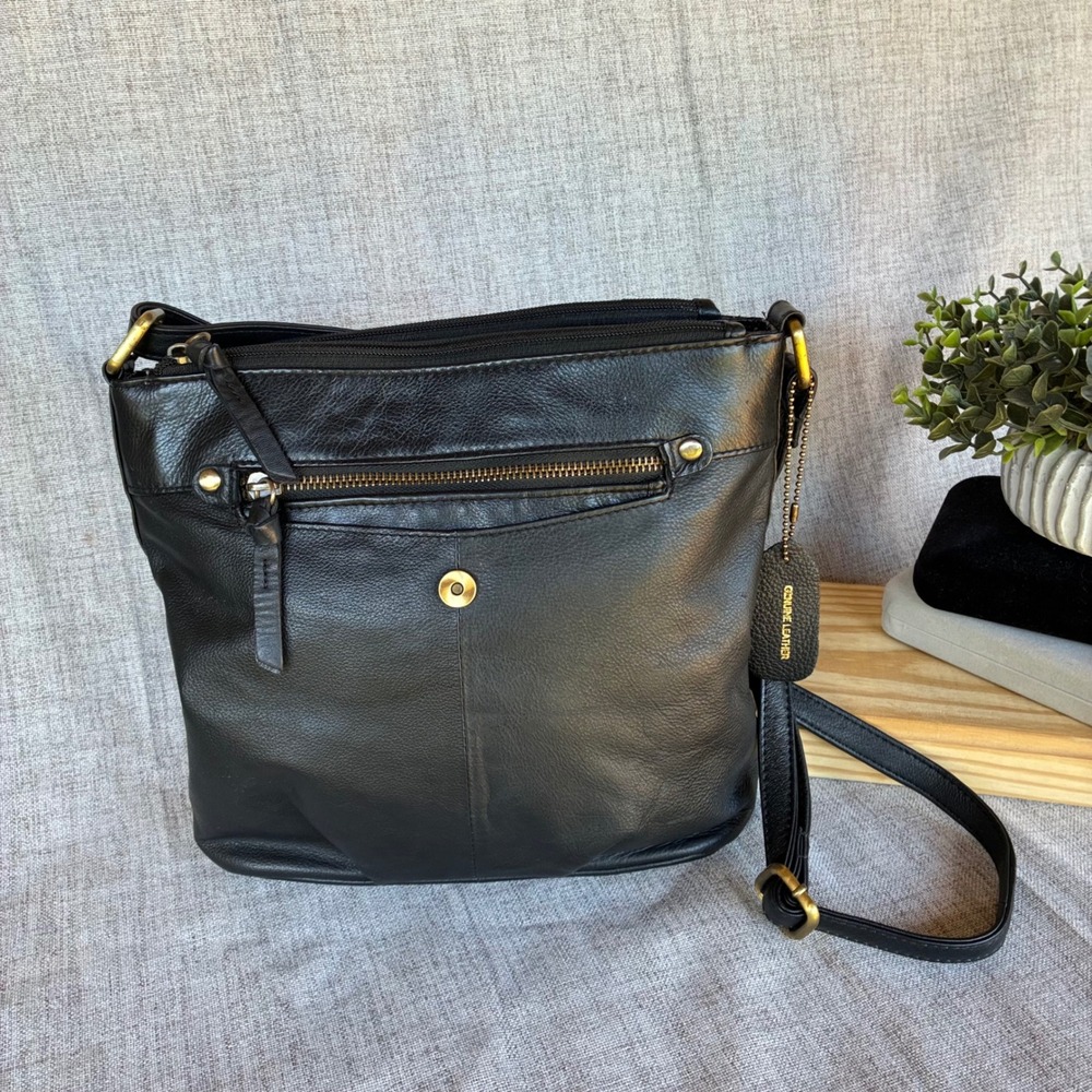 Great American Leather Works Black Cowhide Crossbody Organizer Shoulder Bag